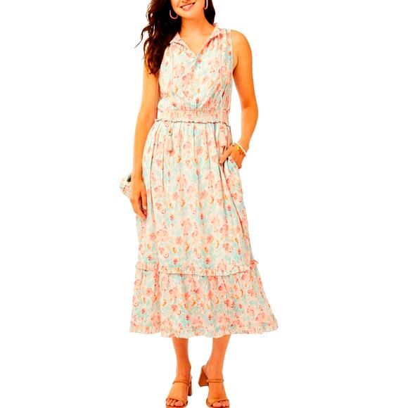Roller Rabbit Amandine Frida Pink Cotton Dress ‎ Medium Feminine Cottagecore NWT - Picture 1 of 15